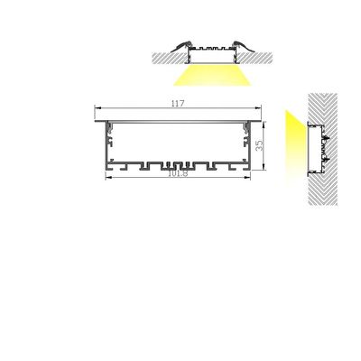 Van het LEIDENE In een nis gezet het Pleister LEIDEN Strook Lichte Aluminium Kanaal Geanodiseerd Aangepast Profiel