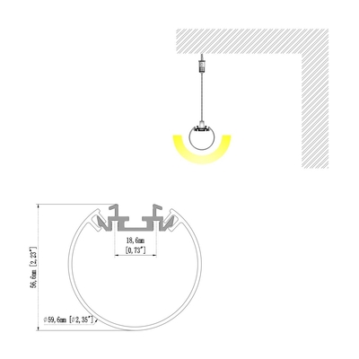 60mm Profiel van het de Dekkingsuitdrijving Opgeschorte Geleide Aluminium van PC het Melkachtige voor Plafondverlichting